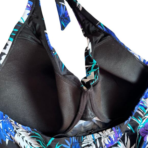 Swimsuits for All Size 16 Floral Tankini Top Halter Black Purple Blue Adjustable - Picture 4 of 8